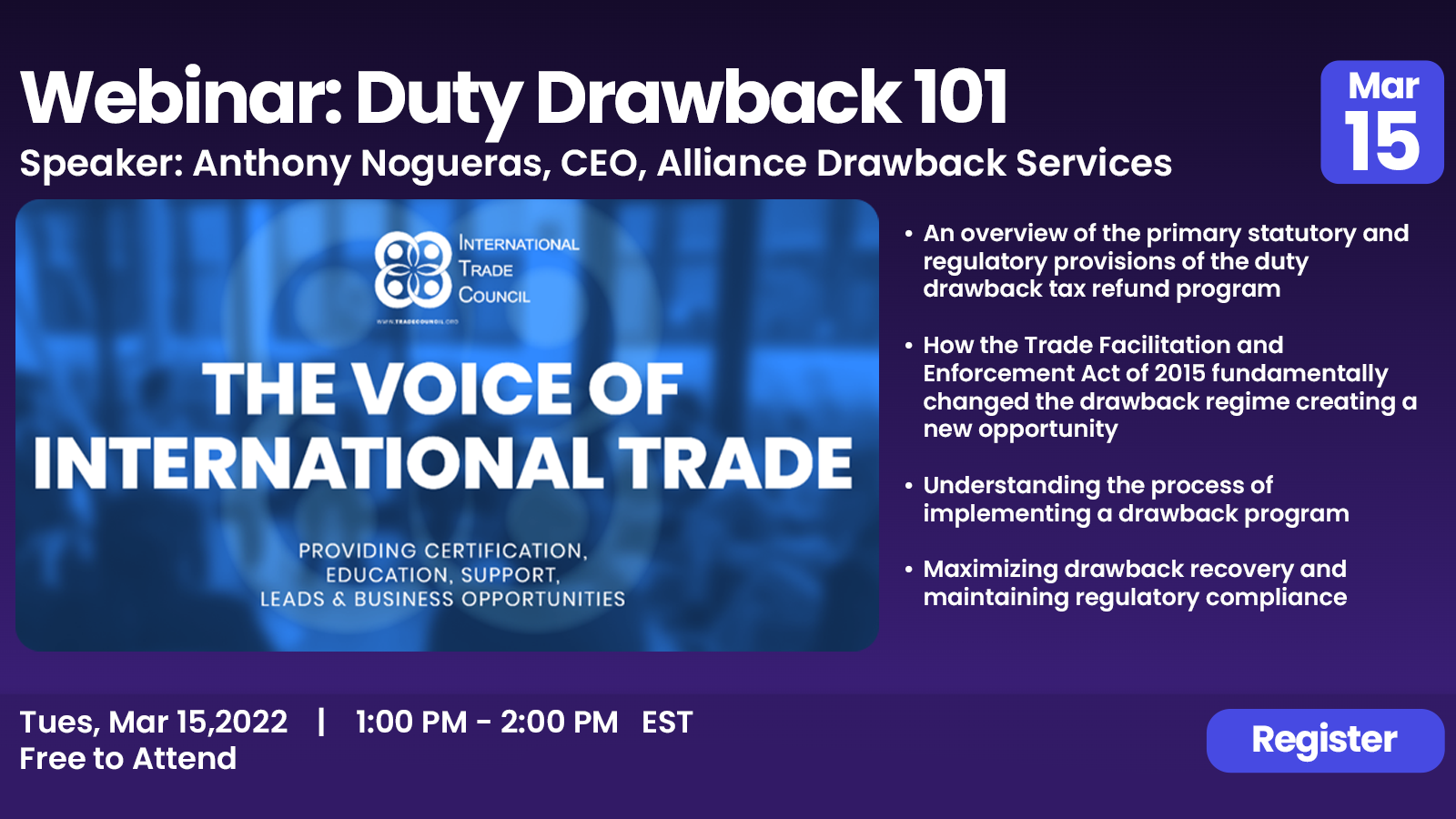 International Trade Council Duty Drawback Webinar